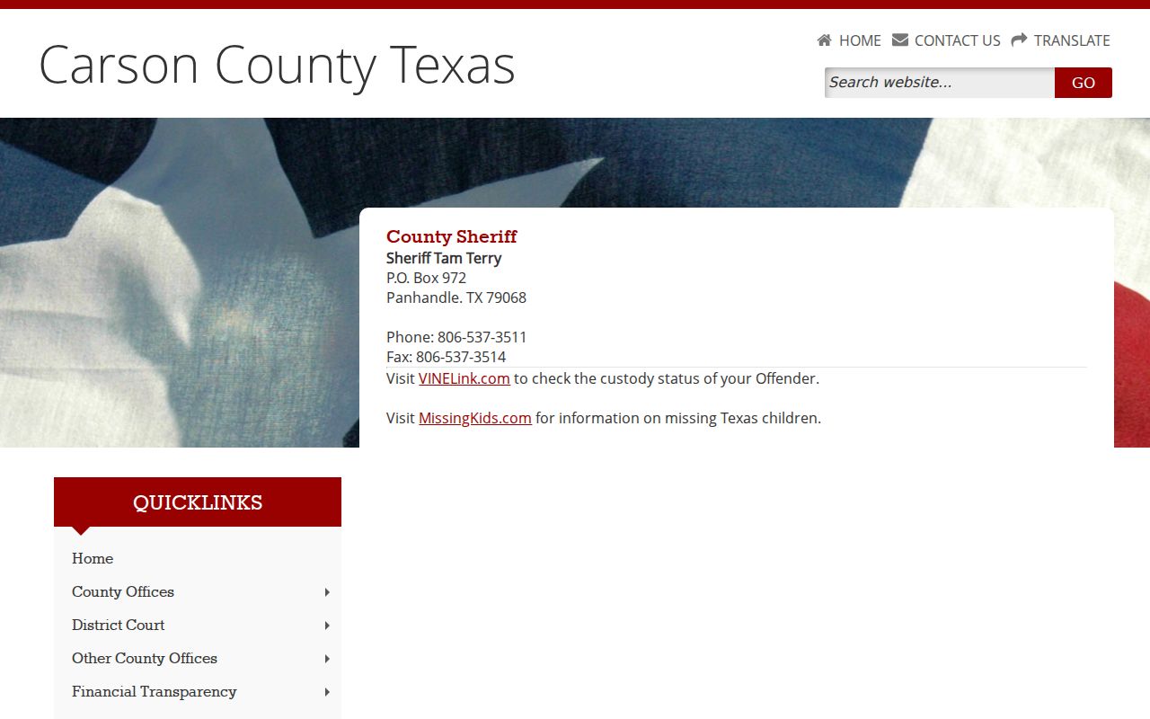 Carson County Sheriff arrest records contact page