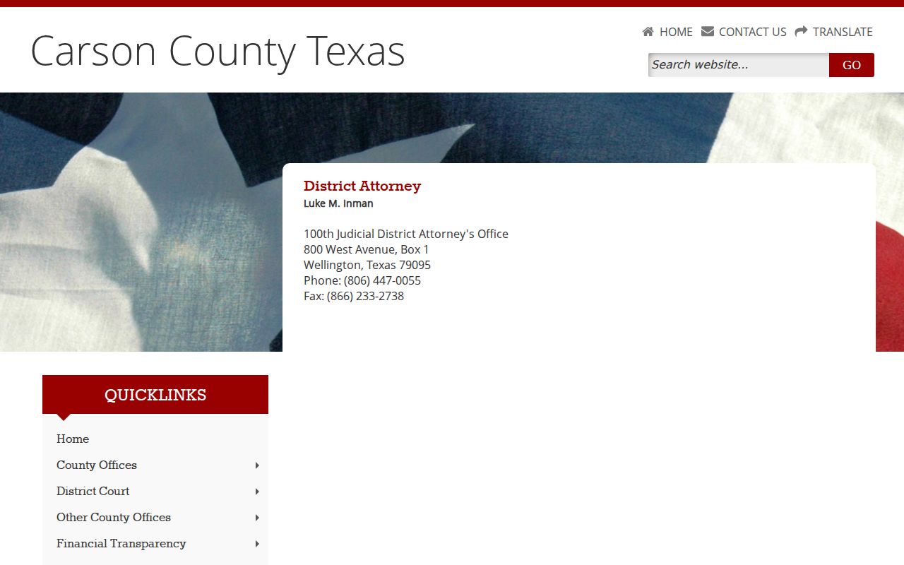 Carson County criminal court case 100th Judicial District Attorney contact page