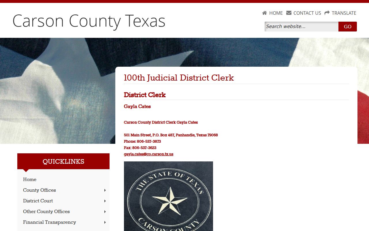 Carson County criminal court case District Clerk hours and filing notice