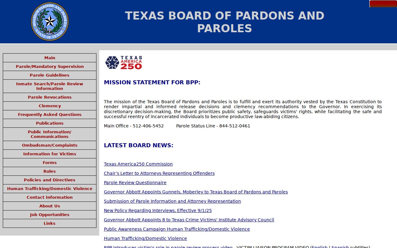 Carson County registry research view of the Texas parole board page