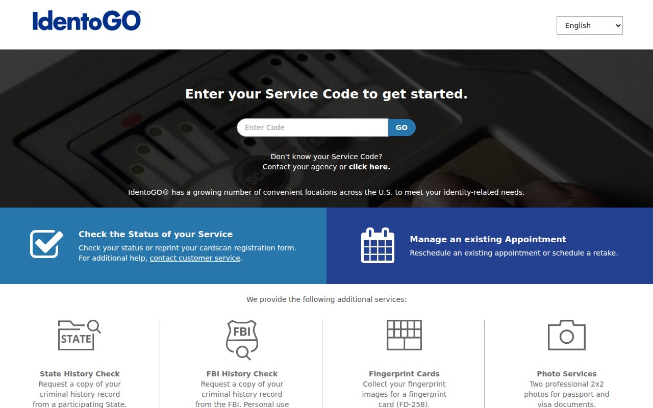 Carson County criminal record FAST and IdentoGO enrollment interface